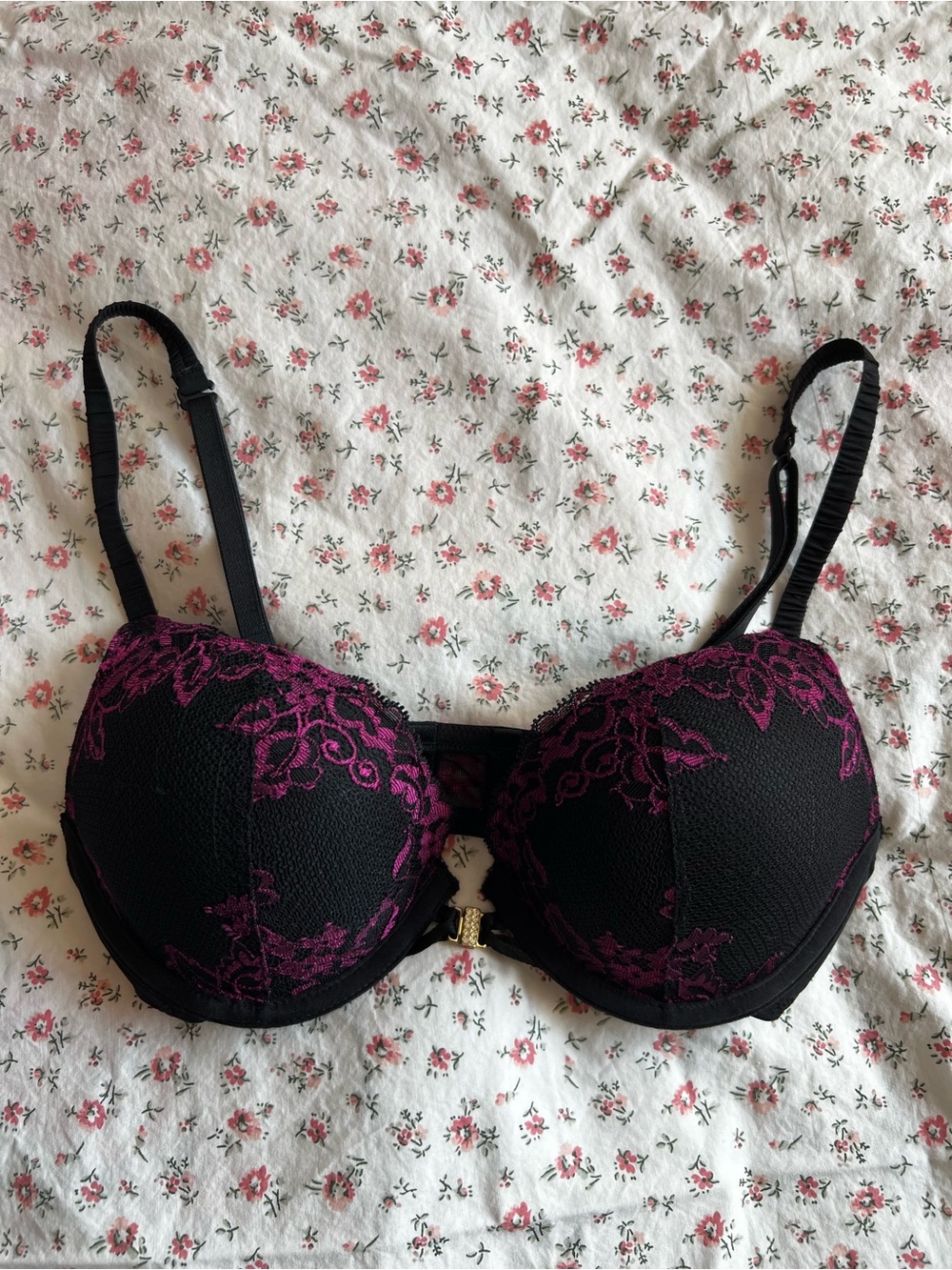 La SENZA Black and Purple Lace Push-Up Bra